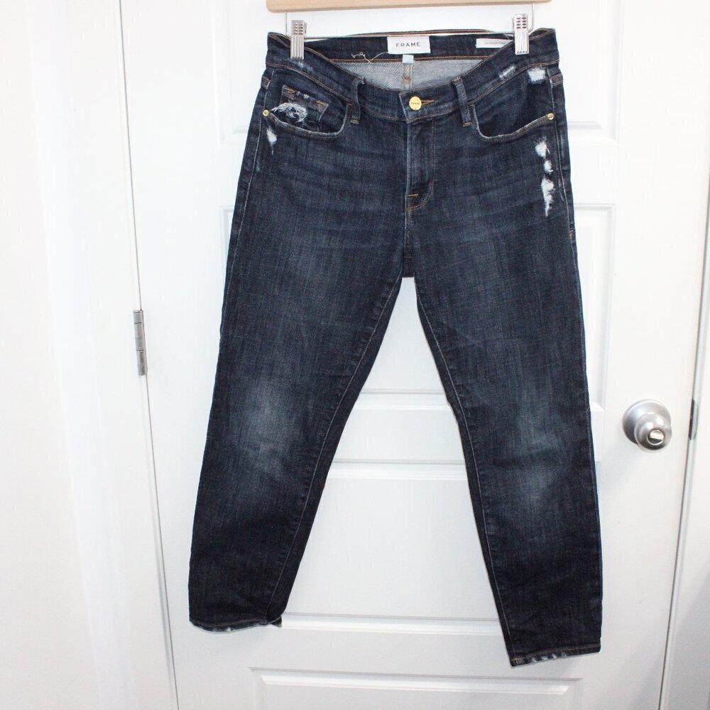 Frame Jeans Le Garcon Crop Size‎ 25 Mid Rise Dark Wash Distressed